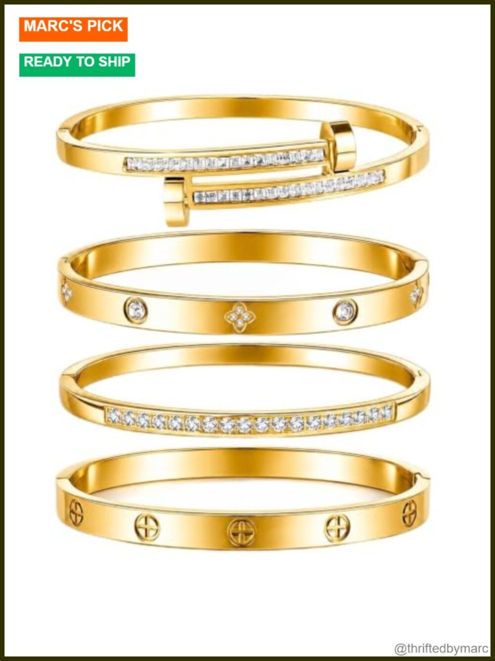 Gold Plated Bangle Bracelet Set 316L Stainless Steel Stackable 4-Piece
